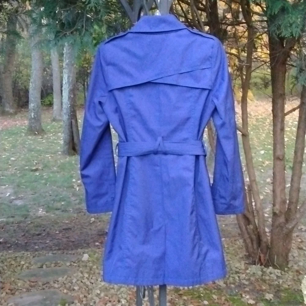 DKNY Blue Belted Raincoat Knee Length Classic Lined Outerwear Lightweight size m